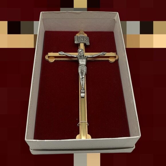 Gold Tone and Pewter 8 Inch NIB Crucifix Christian Religious Wall Hanging Cross - Picture 4 of 13